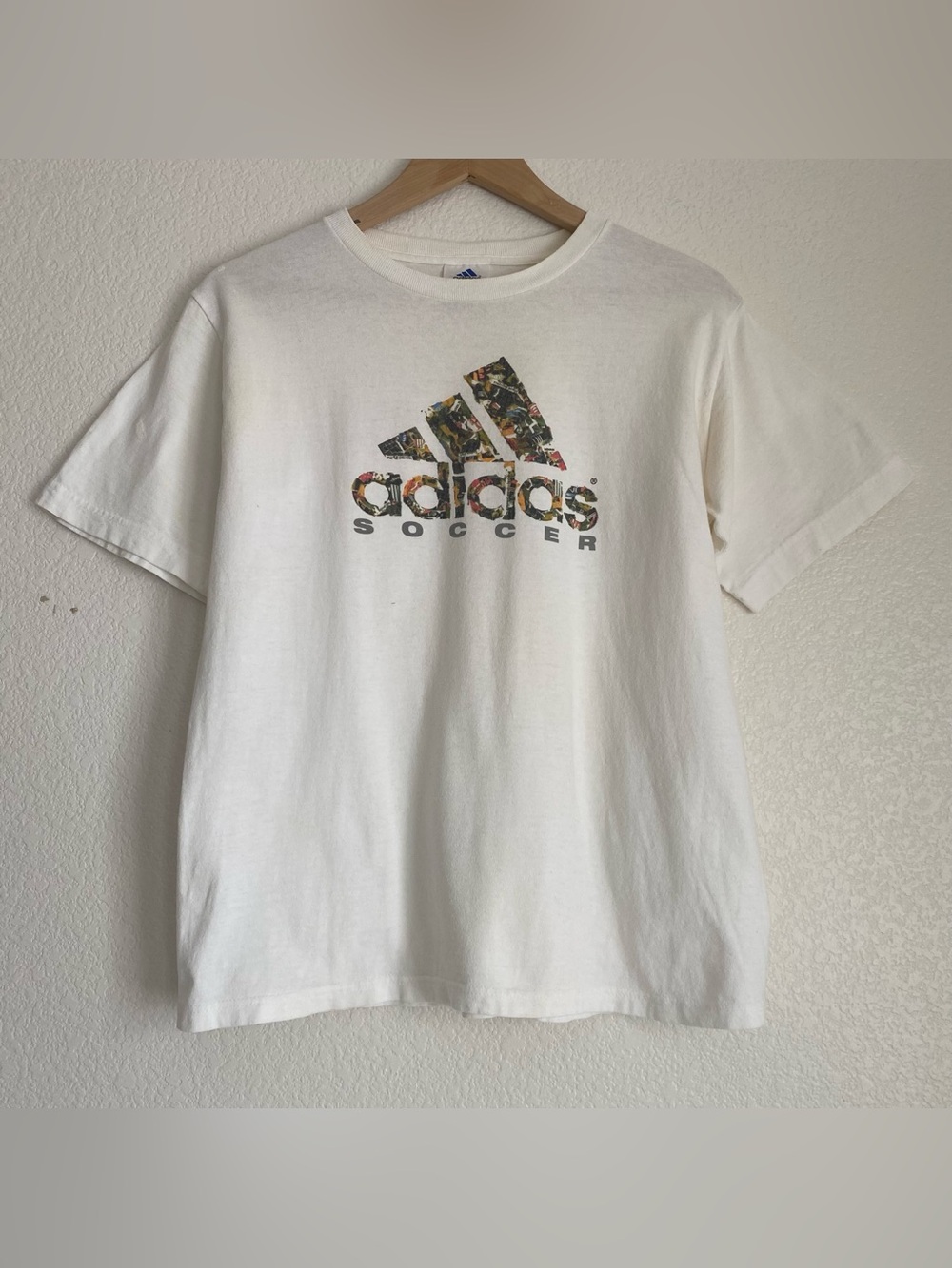 Vintage Adidas Soccer boxy graphic t-shirt, white, L
